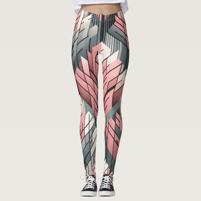 Atom-Pink-Graue Geometrische Bäume Muster Leggings (Vorderseite)