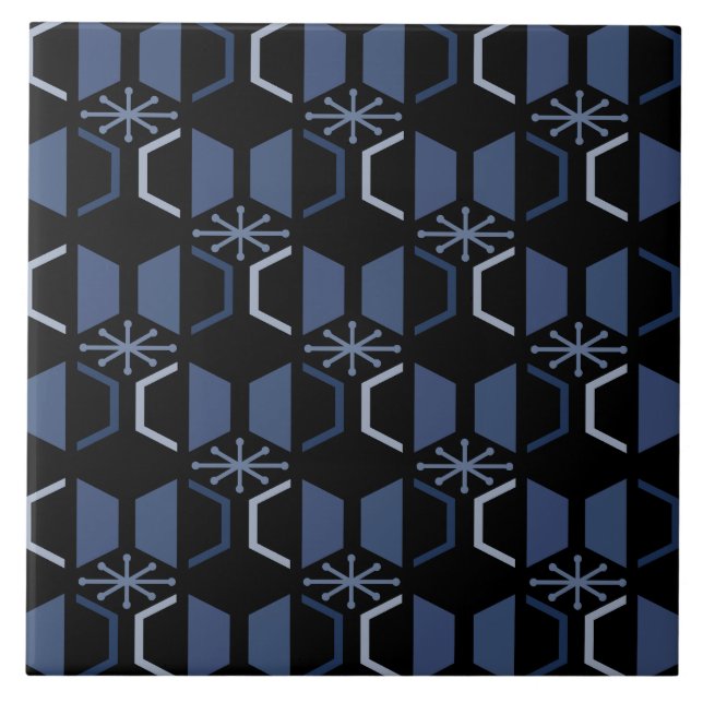 Atomalter Hexagons Schwarz Blau Fliese (Vorderseite)