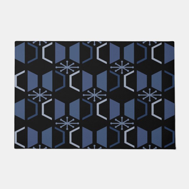 Atomalter Hexagons Schwarz Blau Fußmatte (Vorderseite)