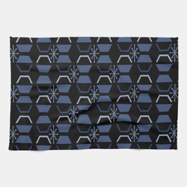 Atomalter Hexagons Schwarz Blau Geschirrtuch (Horizontal)