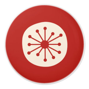 Atomalter Retro 50er Mitte Jahrhundert Rot und Cre Keramikknauf
