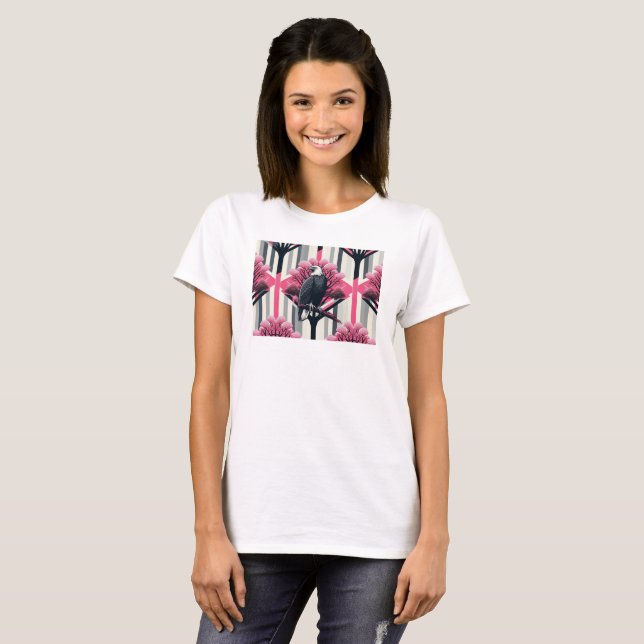 Atomar Grau Rosa Adler Obstgarten Muster  T-Shirt (Vorne ganz)