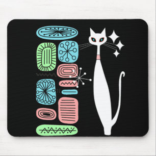 Atomära-Mitte- des Jahrhundertsmoderne weiße Kat Mousepad