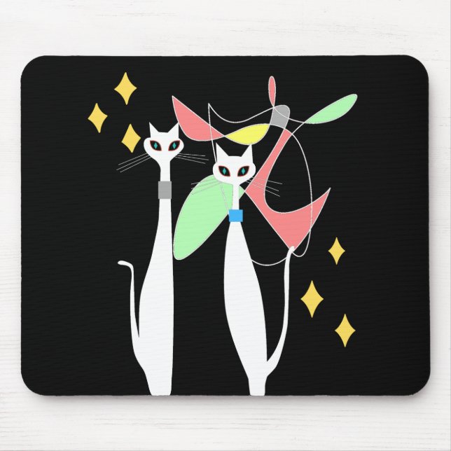 Atomära-Mitte- des Jahrhundertsmoderne weiße Katze Mousepad (Vorne)