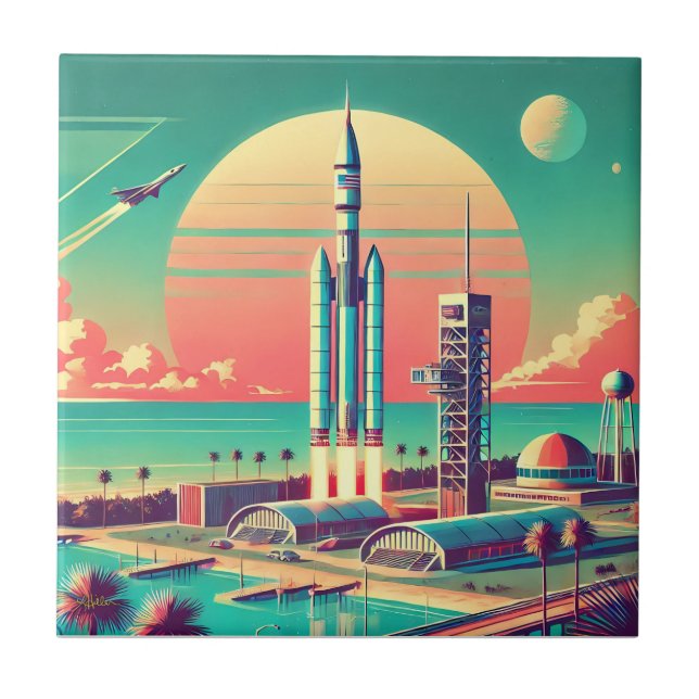 Atomare futuristische neue Startrampe in Florida Fliese (Vorderseite)