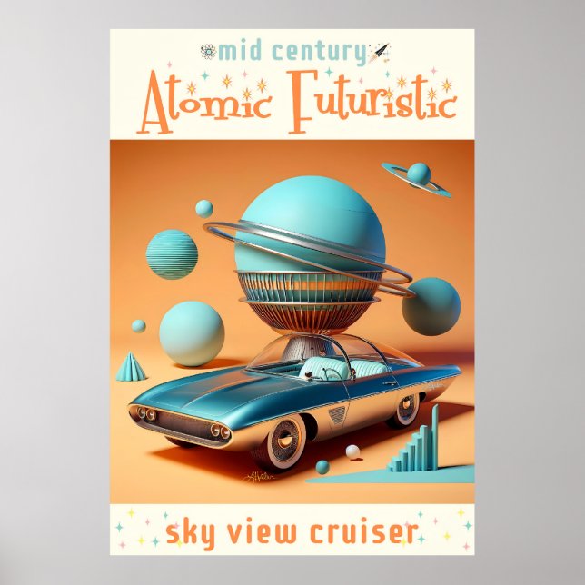 Atomare futuristische Sky View Cruiser Auto  Poster (Vorne)