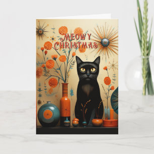 Atomare Retro-Sputnik-Katze Orange Schwarz Türkis Karte