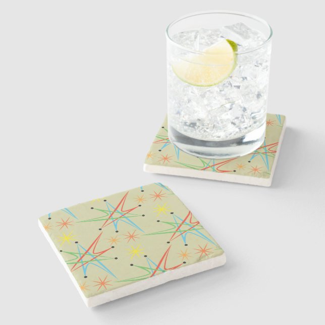 Atomare Sternexplosion Retro mehrfarbiges Muster Steinuntersetzer (Seitenansicht)