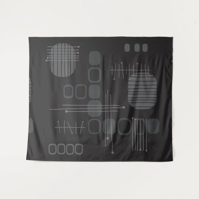 Atomarer abstrakter Rindenstoff Schwarz Wandteppich (Vorderseite (Horizontal))