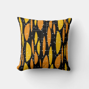 Atomarer Stil, schwarzes oranges geometrisches Mus Kissen
