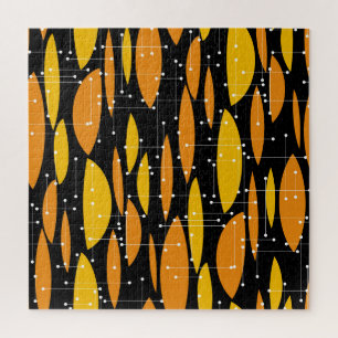 Atomarer Stil, schwarzes oranges geometrisches Mus Puzzle