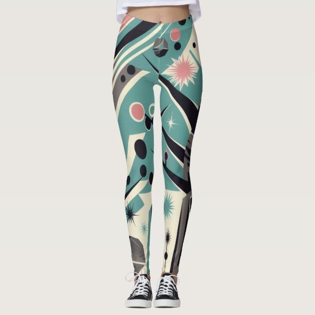 Atomarer versteinerten Baum Retro-Geometrie Leggings (Vorderseite)