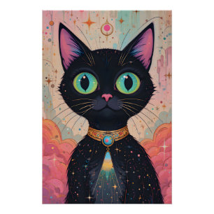 Atomares Futuristisches Kosmisches Schwarzes Katze Poster