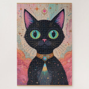 Atomares Futuristisches Kosmisches Schwarzes Katze Puzzle