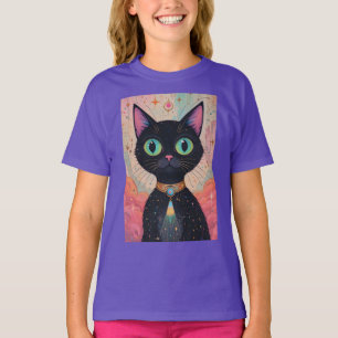 Atomares Futuristisches Kosmisches Schwarzes Katze T-Shirt