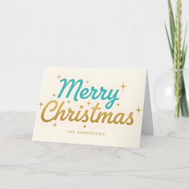 Atomarisches Midcentury-Script Frohe Weihnachten (Vorderseite)