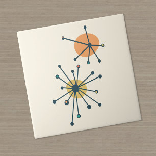 Atomcreme aus der Mitte des Jahrhunderts, dunkel A Fliese