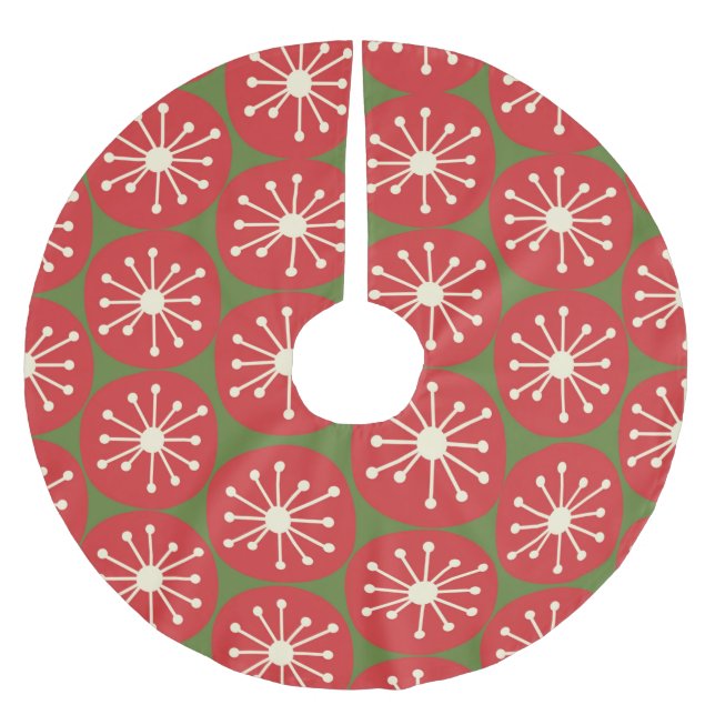 Atomdots Mitteljahrhundert Moderne Retro Rot und G Polyester Weihnachtsbaumdecke (Vorderseite)