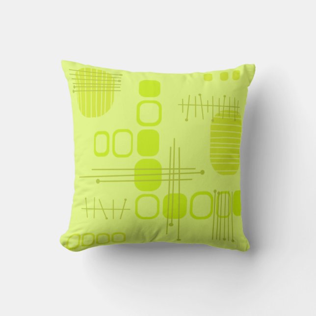 Atome Abstrakte Barkcloth-Chartreuse Kissen (Vorderseite)