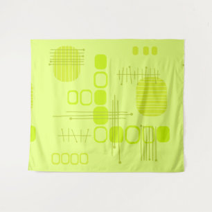 Atome Abstrakte Barkcloth-Chartreuse Wandteppich
