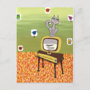 Atomfernsehen und Coole Katze Postkarte