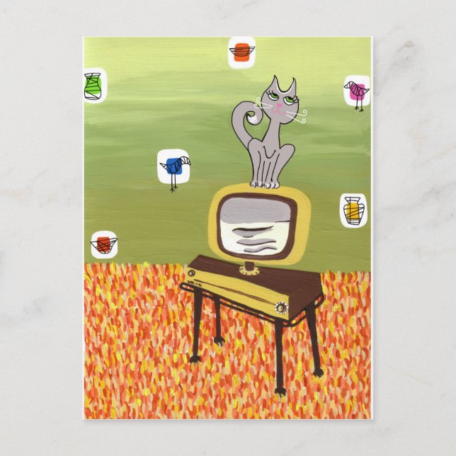 Atomfernsehen und Coole Katze Postkarte (Vorderseite)