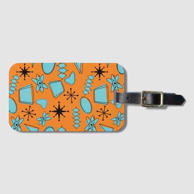 Atomförmige MCM-Formen Türkis auf Orange Gepäckanhänger (Vorderseite (Horizontal))