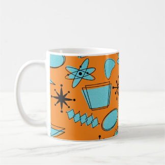 Atomförmige MCM-Formen Türkis auf Orange Kaffeetasse