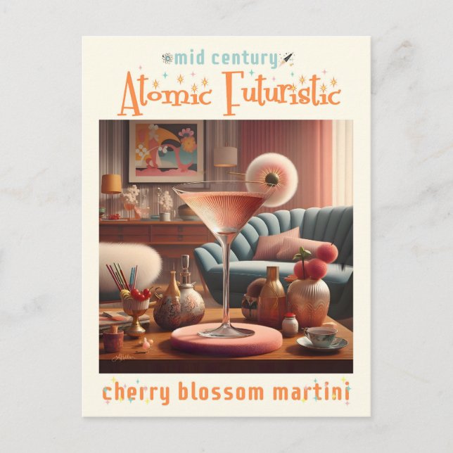 Atomfuturistic Cherry Blossom Martini Postkarte (Vorderseite)