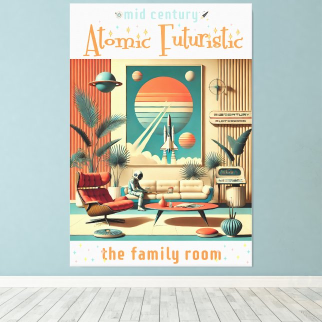Atomfuturistic Florida Space Age Family Room Leinwanddruck (Insitu (Holzboden))