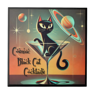 Atomfuturistic Space Age Black Cat Martini Fliese