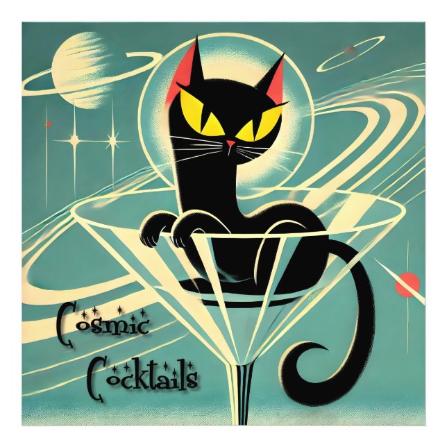 Atomfuturistic Space Age Black Cat Martini Fotodruck (Vorne)