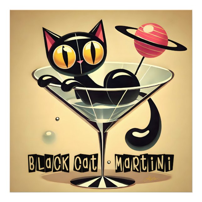 Atomfuturistic Space Age Black Cat Martini Fotodruck (Vorne)