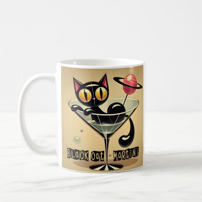 Atomfuturistic Space Age Black Cat Martini Kaffeetasse (Links)