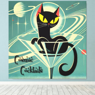 Atomfuturistic Space Age Black Cat Martini Leinwanddruck