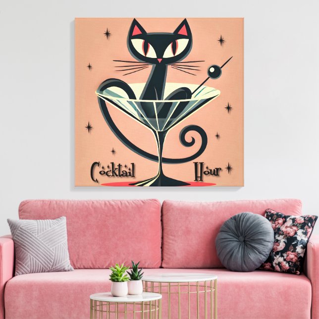 Atomfuturistic Space Age Black Cat Martini Leinwanddruck (Insitu (Wohnzimmer))