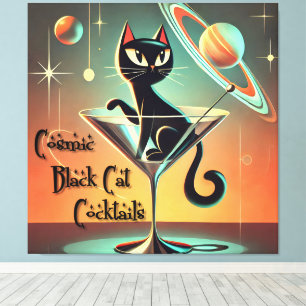 Atomfuturistic Space Age Black Cat Martini Leinwanddruck