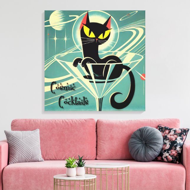Atomfuturistic Space Age Black Cat Martini Leinwanddruck (Insitu (Wohnzimmer))