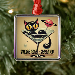 Atomfuturistic Space Age Black Cat Martini Ornament Aus Metall