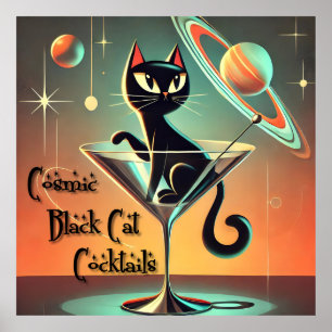 Atomfuturistic Space Age Black Cat Martini Poster