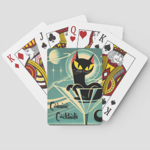 Atomfuturistic Space Age Black Cat Martini Spielkarten
