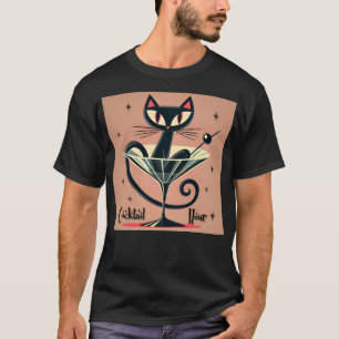 Atomfuturistic Space Age Black Cat Martini T-Shirt