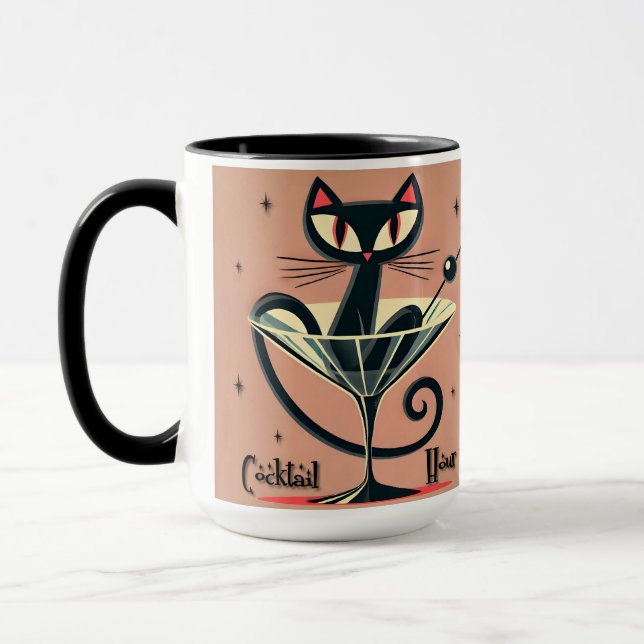 Atomfuturistic Space Age Black Cat Martini Tasse (Links)