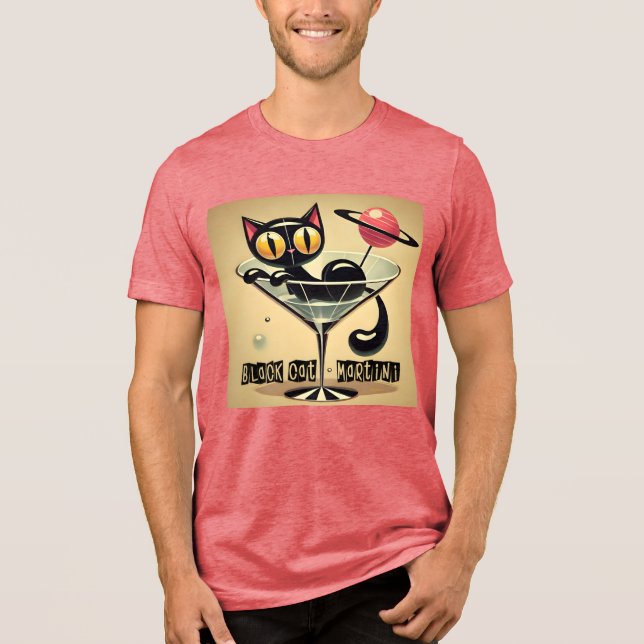Atomfuturistic Space Age Black Cat Martini Tri-Blend Shirt (Vorderseite)