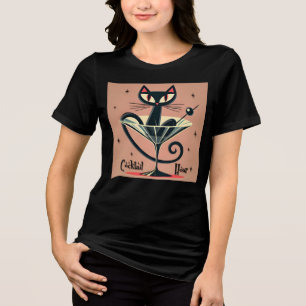 Atomfuturistic Space Age Black Cat Martini Tri-Blend Shirt
