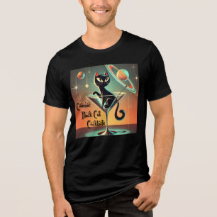 Atomfuturistic Space Age Black Cat Martini Tri-Blend Shirt
