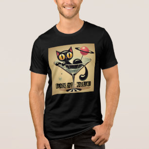 Atomfuturistic Space Age Black Cat Martini Tri-Blend Shirt
