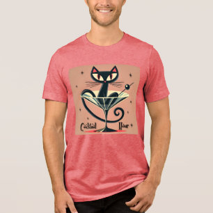 Atomfuturistic Space Age Black Cat Martini Tri-Blend Shirt