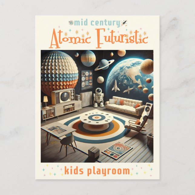 Atomfuturistic Space Age Kids Playroom Postkarte (Vorderseite)