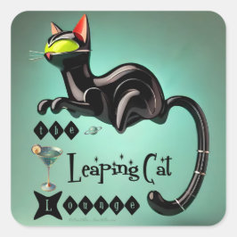Atomfuturistic The Leaping Cat Lounge Quadratischer Aufkleber